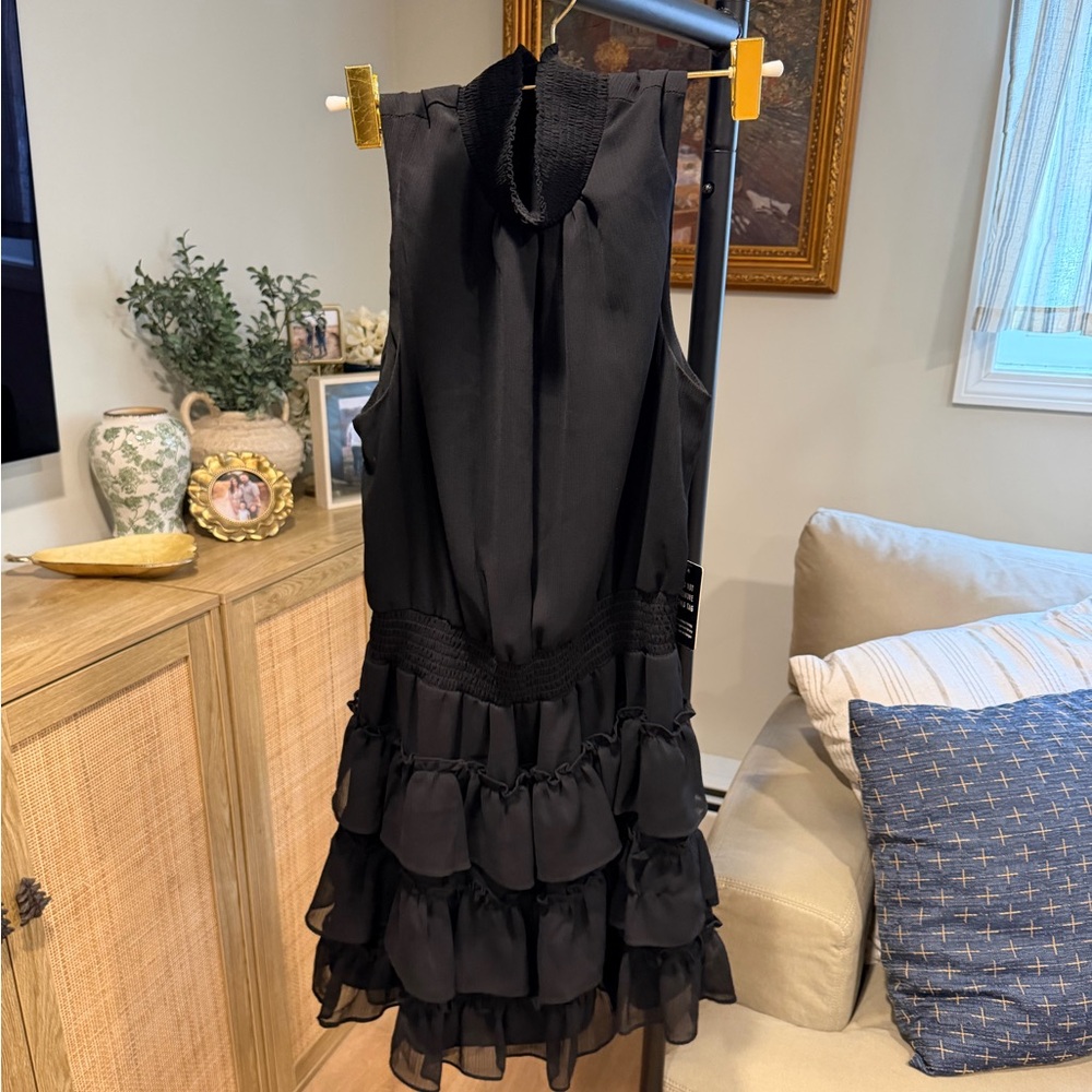Express Black High Neck Ruffle Sleeveless Dress
